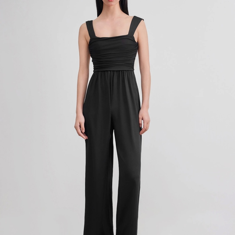 Cider Square Neck Solid Ruched Bowknot Jumpsuit